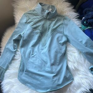 Free People Movement long sleeved 3/4 zip cropped lace cutout sweater